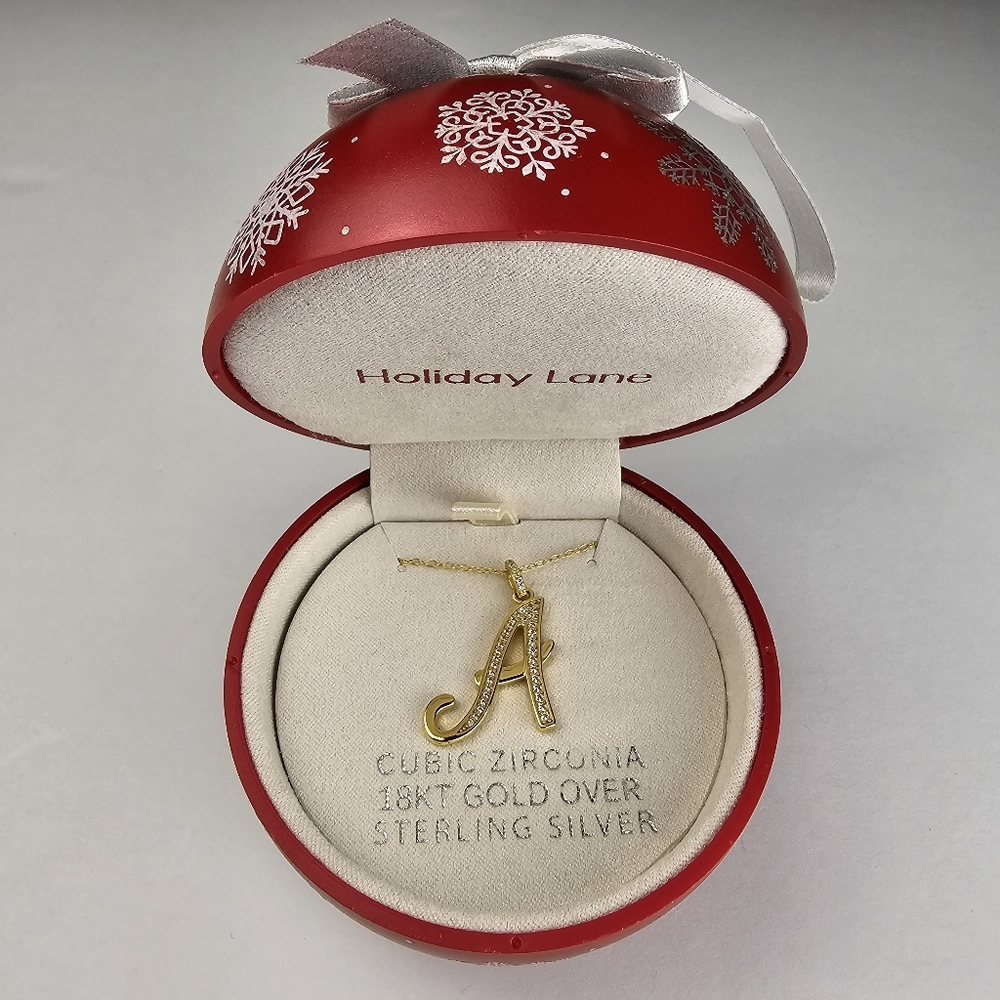 Holiday Lane Cubic Zirconia 18KT Gold 'A' Initial Necklace in Sterling Silver